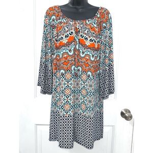 Pink Coconut Boutique blue & orange tunic top with bell sleeves